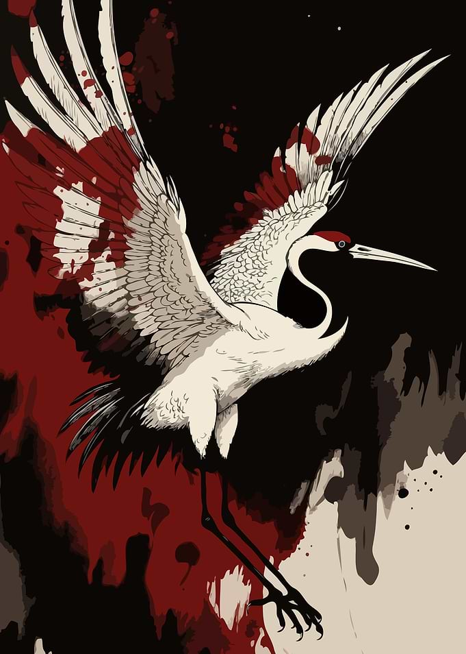 Red-crowned Crane with Red Splatter