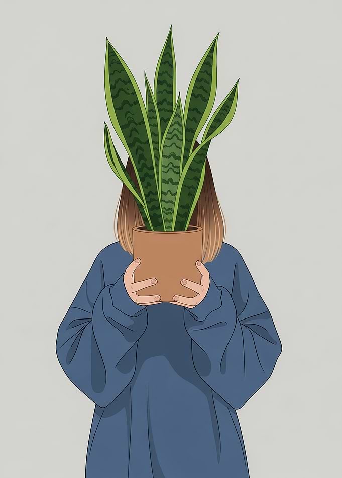 Woman Holding Snake Plant