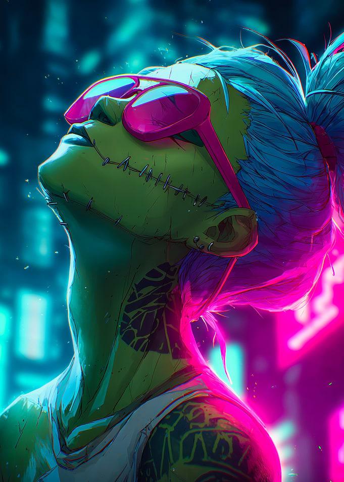 Cyberpunk Zombie Girl Pink Sunglasses