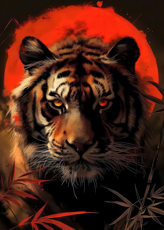 Tiger with Red Moon