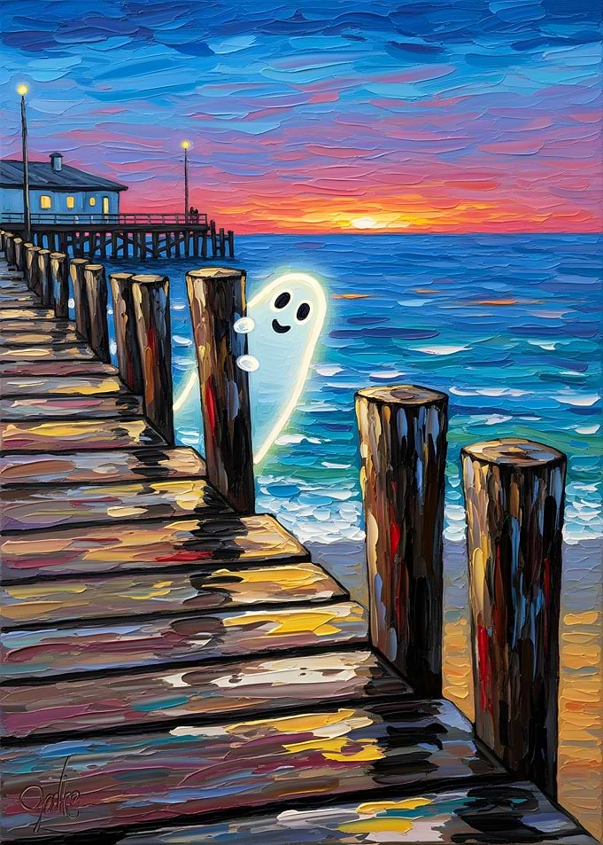 Ghost on a Pier at Sunset