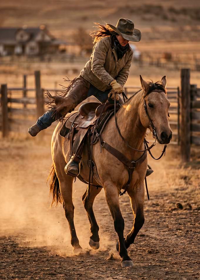 Cowgirl riding a bucking horse