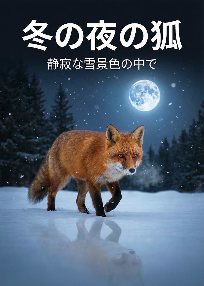 Fox in a Snowy Winter Night