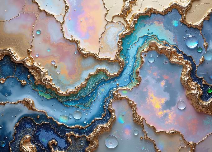 Abstract Geode with Gold and Water Droplets