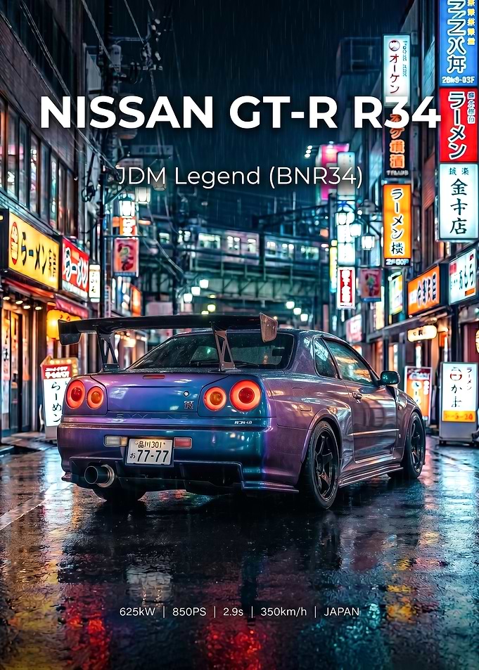 Nissan GT-R R34 JDM Legend in tokyo poster