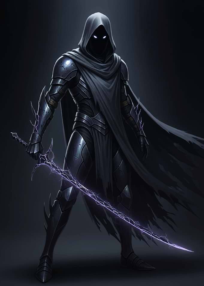 Dark Knight with Glowing Eyes and Energy Sword