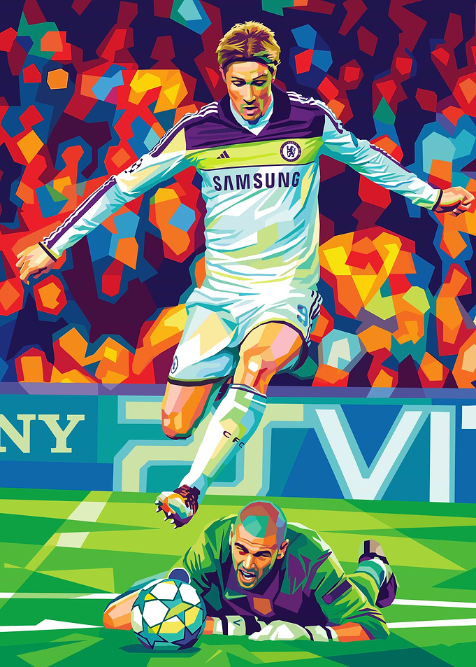 Football player jumping over goalkeeper