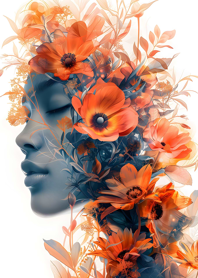Woman's Face with Orange Flowers