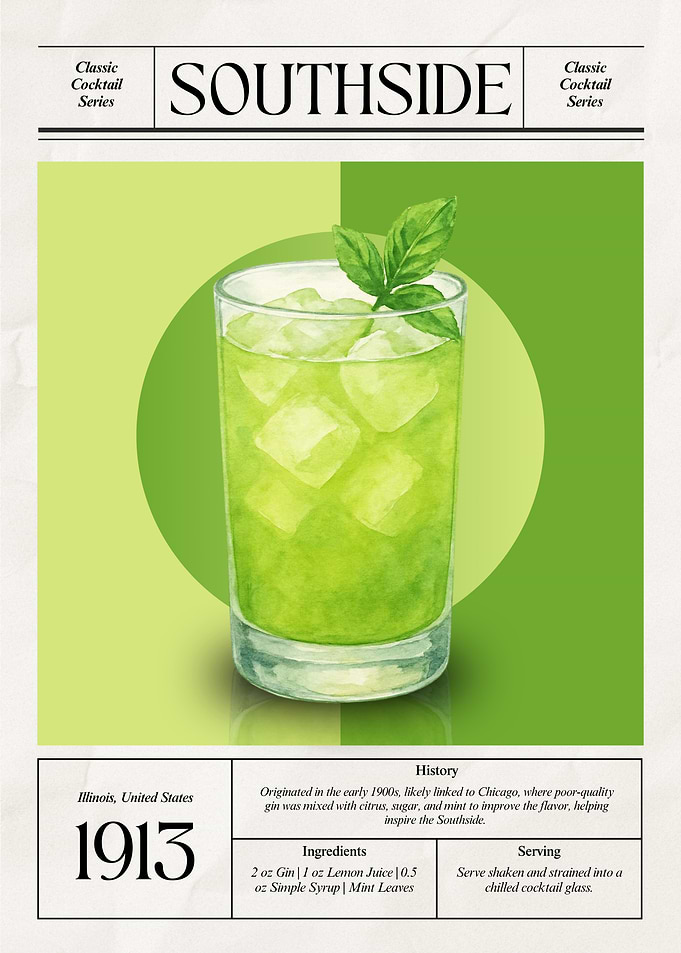 Vintage Southside Cocktail – Classic 1913 Chicago Minty Gin