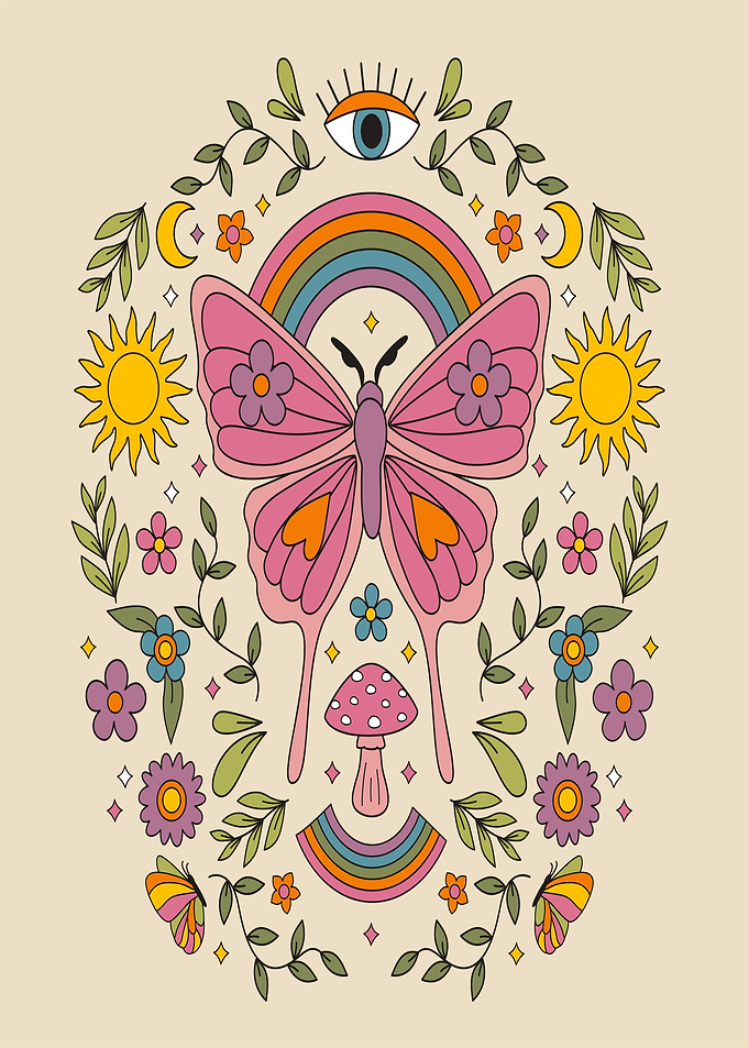 Retro Butterfly and Nature Illustration