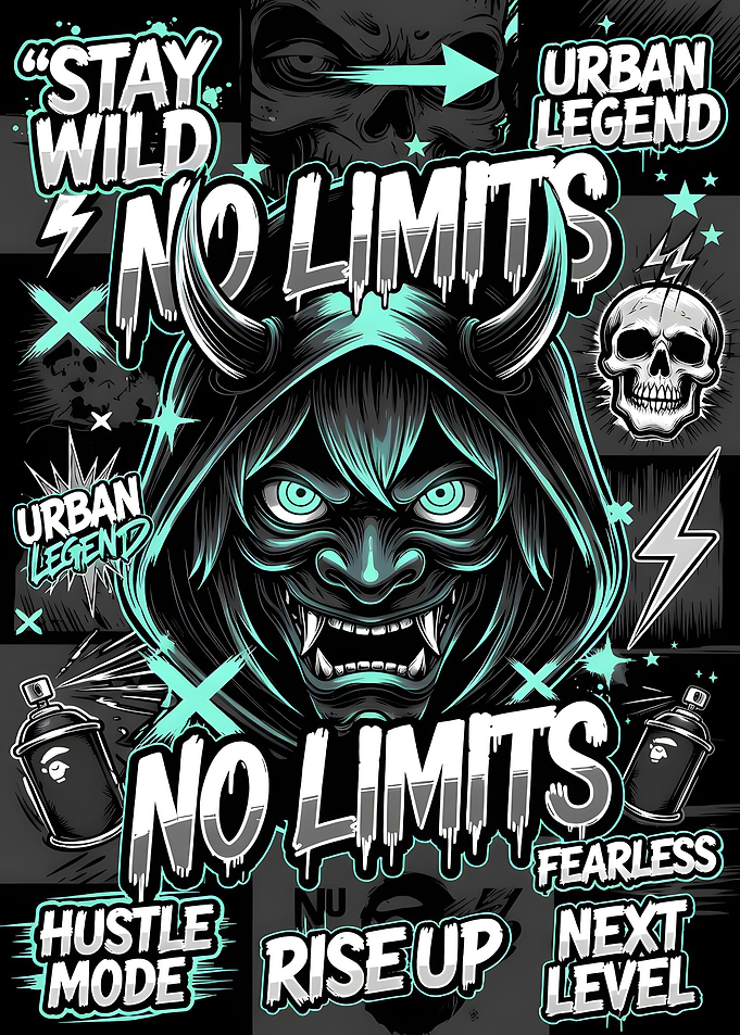 No Limits – Urban Fearless Street Art Skull & Oni Mask