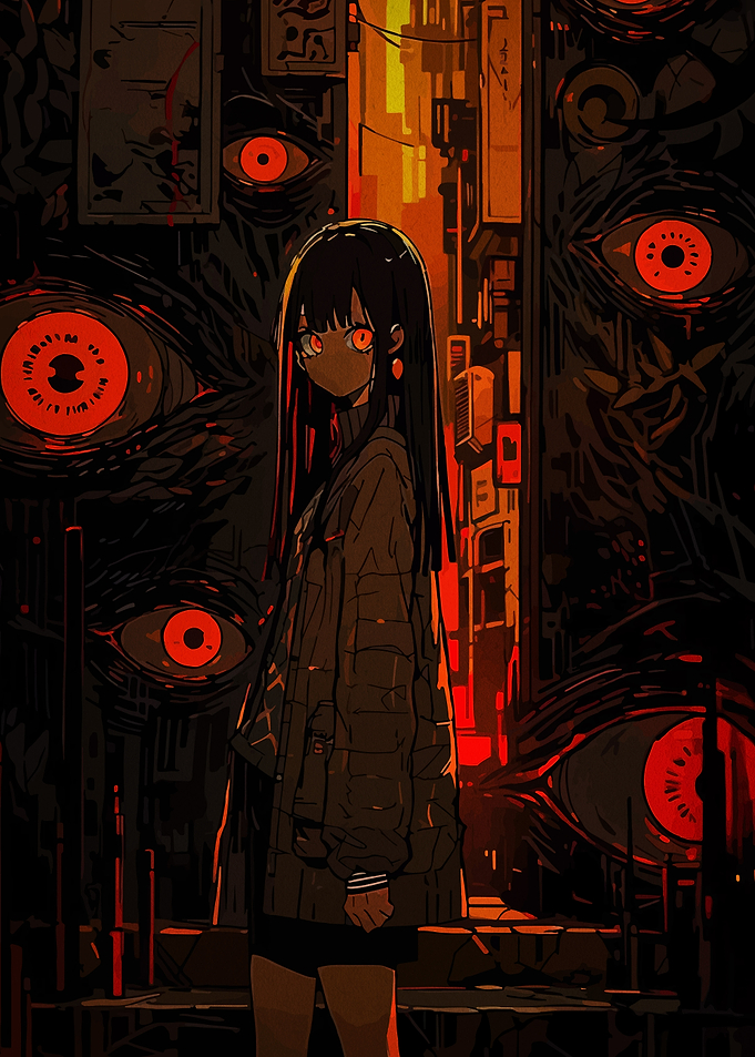 Anime Girl Surrounded by Eyes