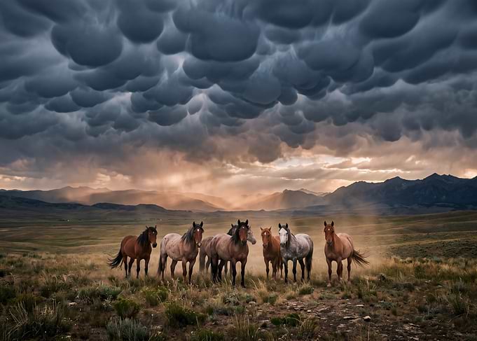 Horses Under Mammatus Clouds