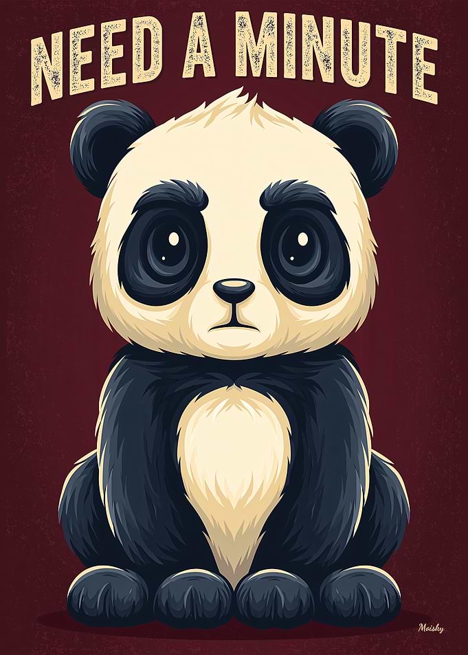 Need a Minute Panda – Funny Cartoon Poster