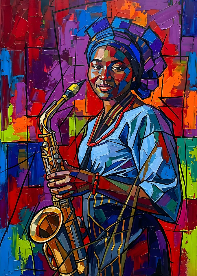 Woman Playing Saxophone in Abstract Style