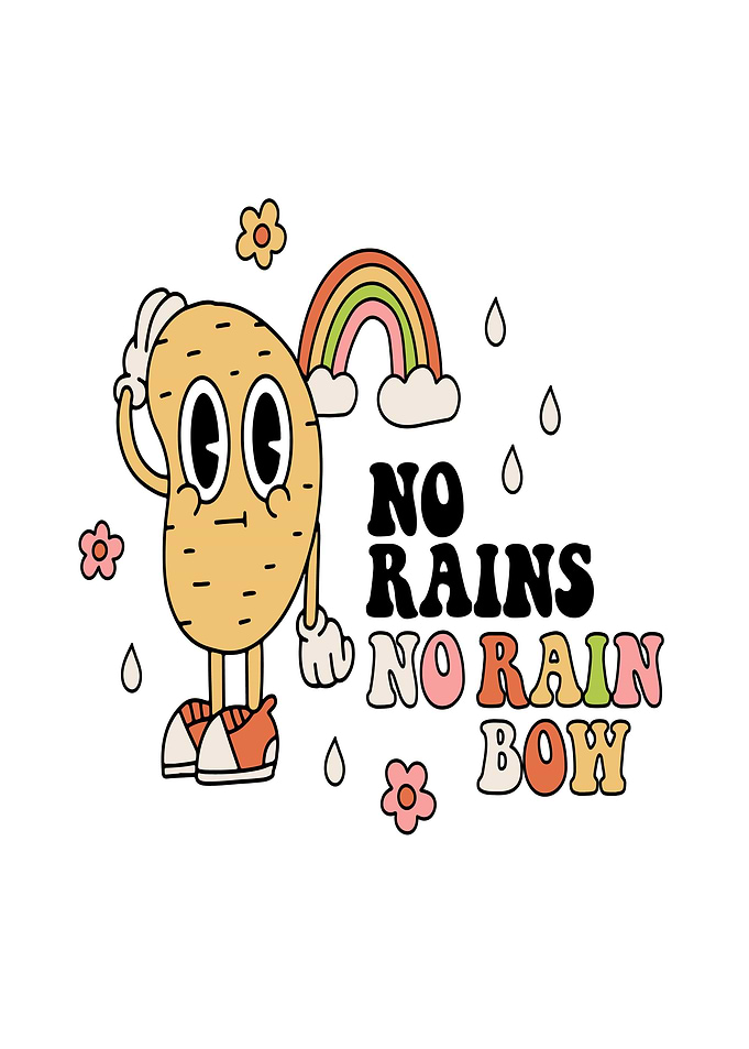 Retro Potato with Rainbow and Rain