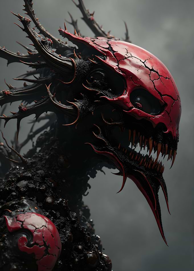 Demonic Creature with Red Cracked Skull