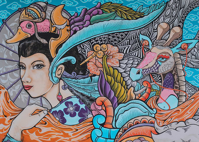 Surreal Portrait with Animals and Ornate Details