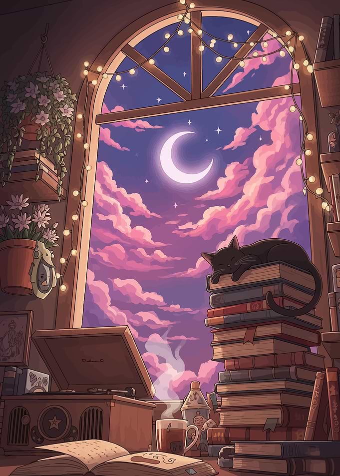 Cozy Night Reading with a Sleeping Cat