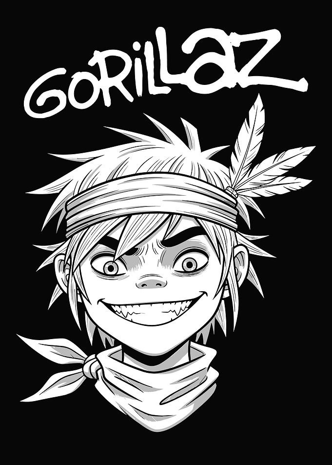 Gorillaz 2-D Black and White Portrait