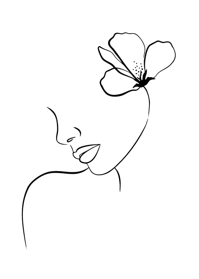 Minimalist Line Art of Woman and Flower
