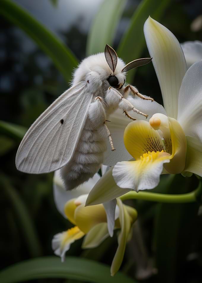 White Moth on Orchid