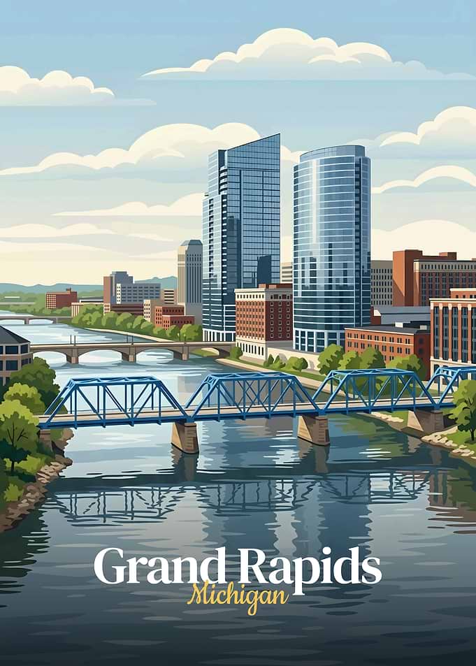 Grand Rapids Cityscape with Bridge