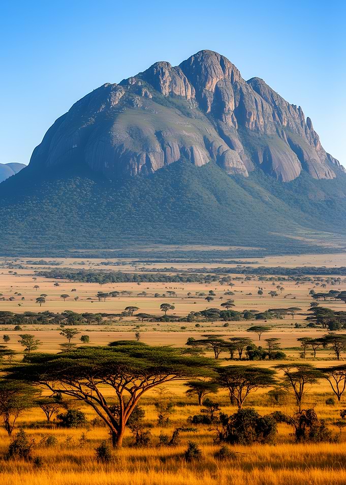 African Savannah with Mountain Backdrop