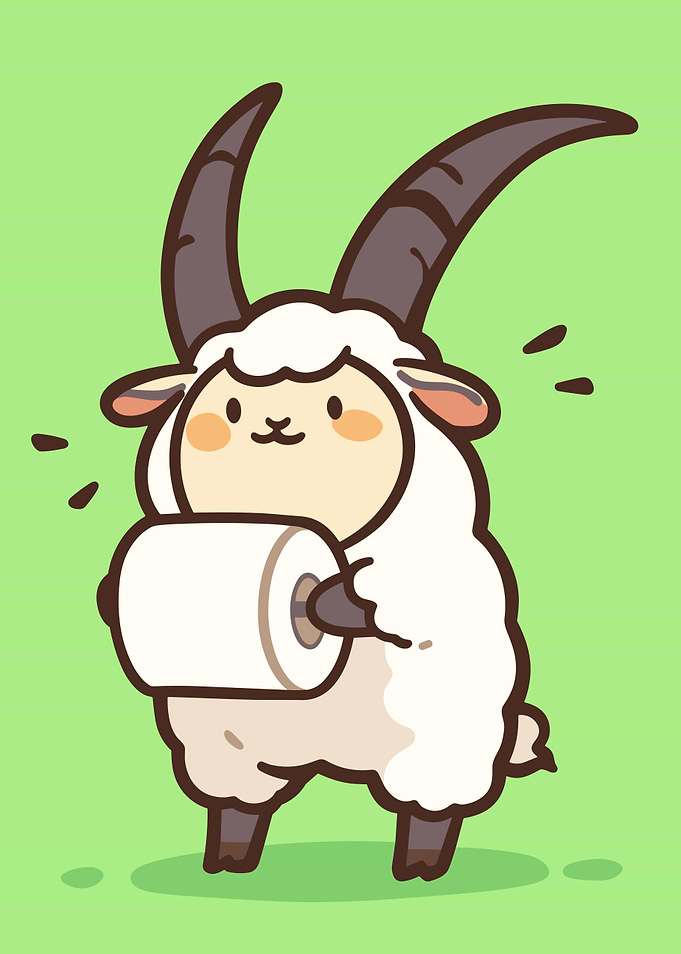 Cute Goat Holding Toilet Paper