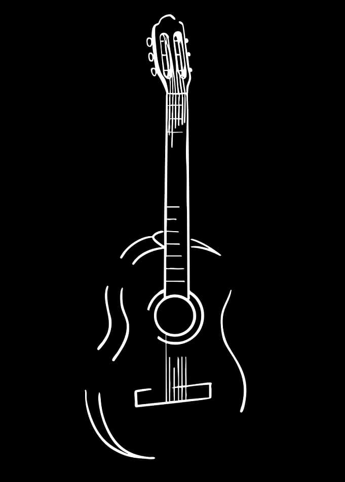 White Guitar Outline on Black Background