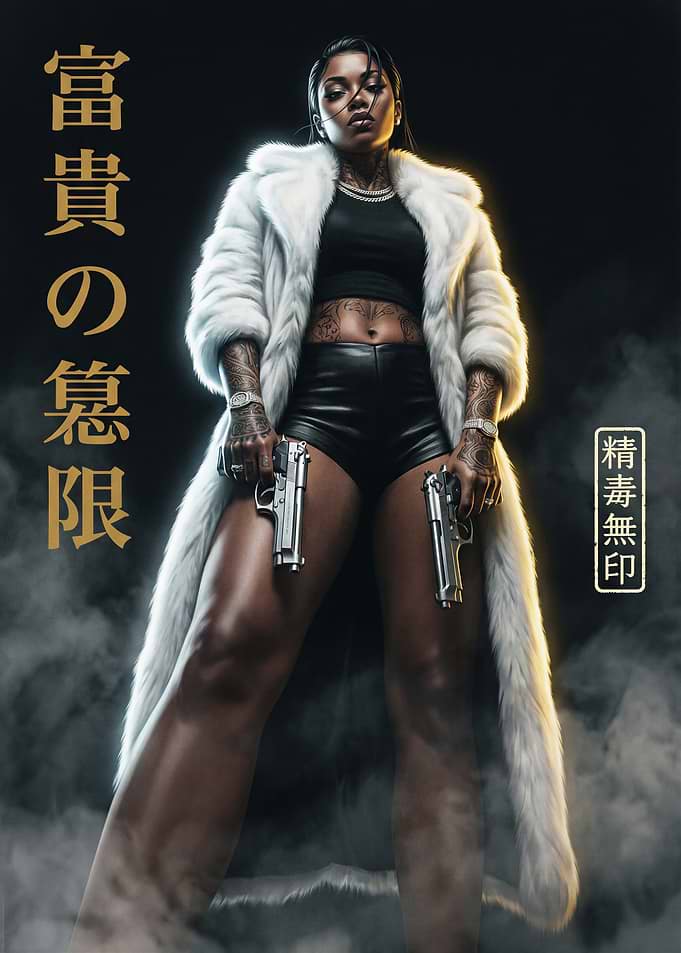 Woman in Fur Coat with Guns