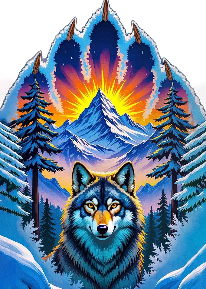 Wolf in Snowy Mountain Landscape