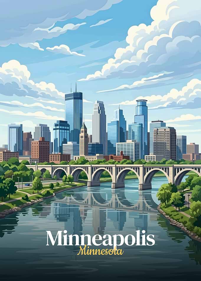 Minneapolis Skyline with River and Bridge