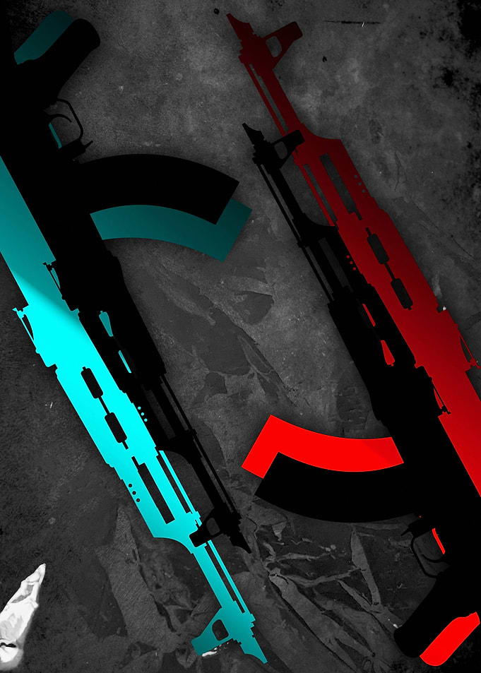 Two AK-47s, Red and Cyan