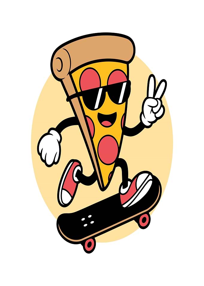 Skateboarding Pizza Character