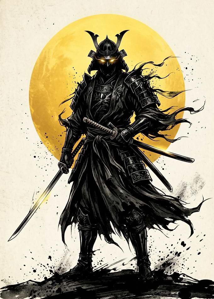 Samurai Warrior Under a Full Moon