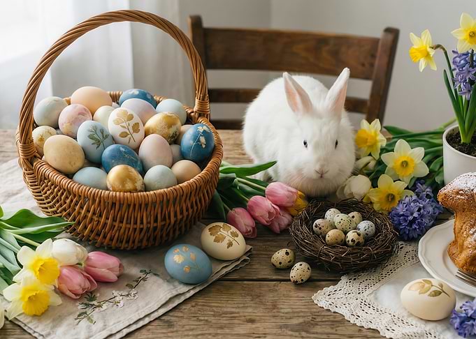 Easter Bunny and Decorated Eggs