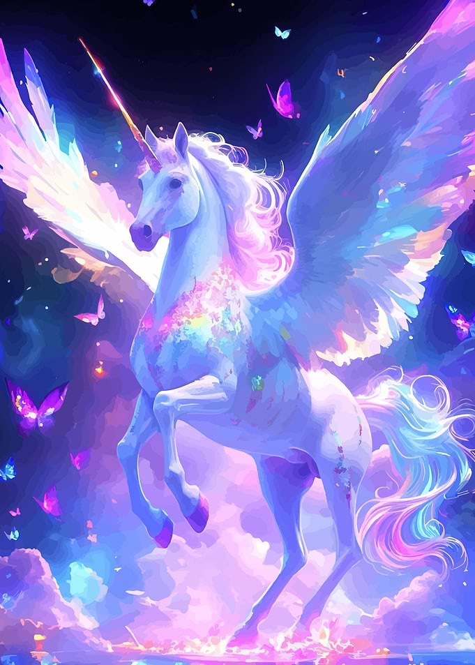 Magical Unicorn with Wings and Butterflies