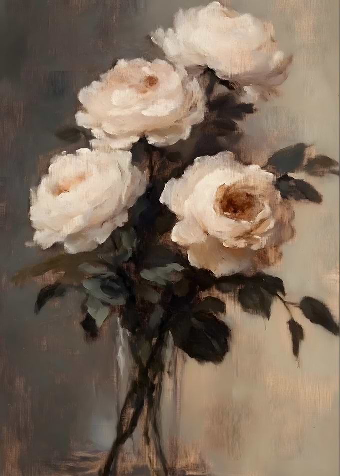 Soft White Roses in a Vase