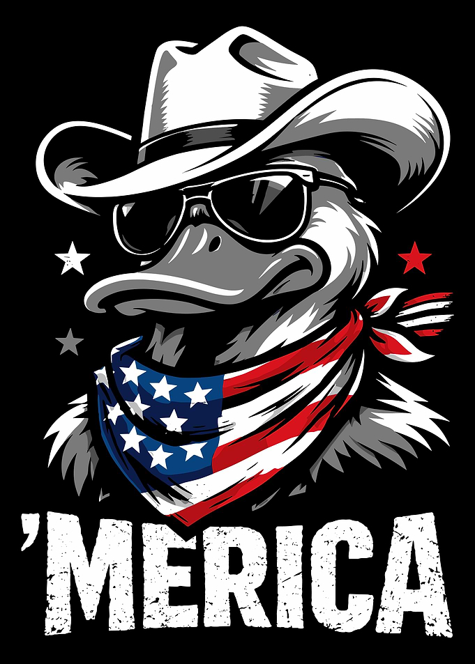 MERICA Duck Poster, Patriotic Cowboy Duck Wall Art, Funny USA Stars Graphic Print