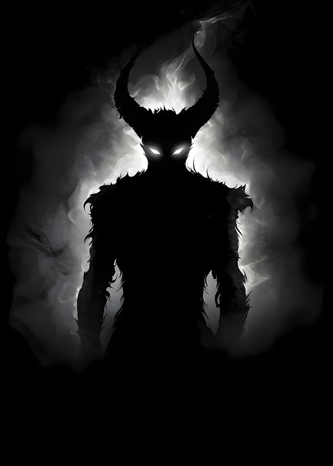 Demonic Silhouette with Glowing Eyes