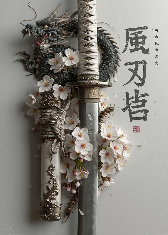 Dragon Katana and Cherry Blossoms