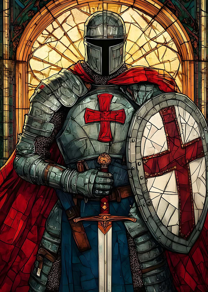 Knight in Shining Armor with Sword and Shield