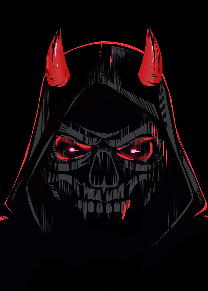 Demonic Skull with Red Horns