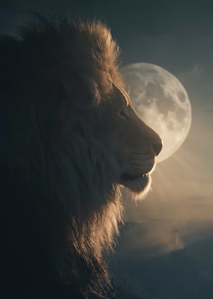 Lion Silhouetted Against the Moon