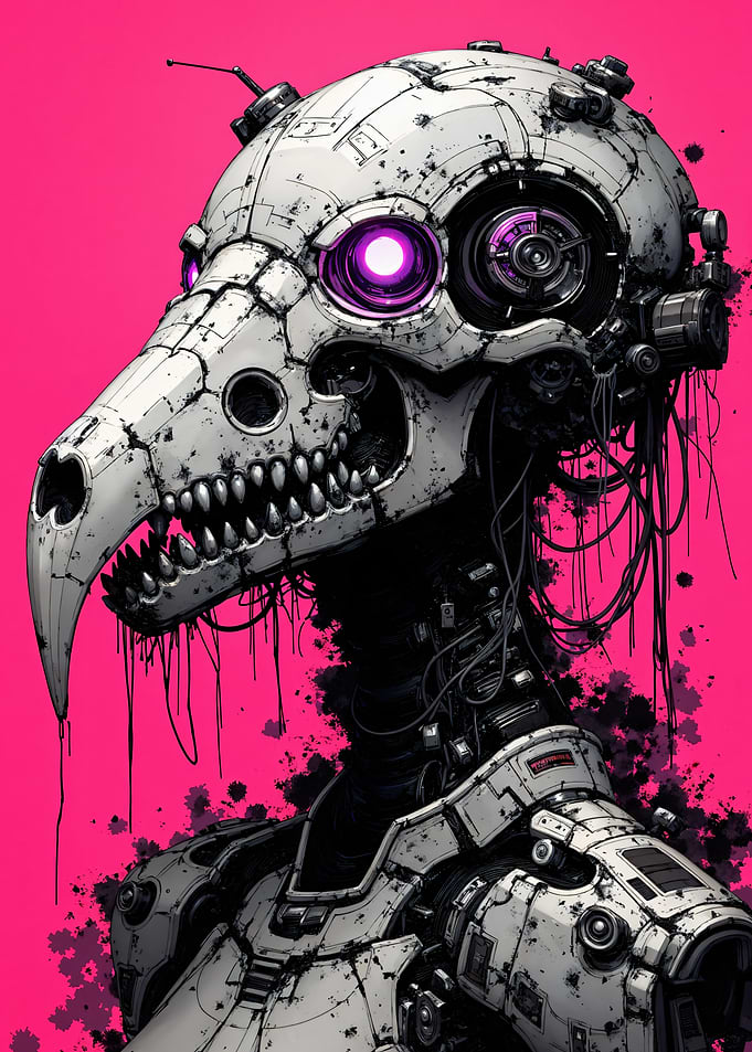 Cyberpunk Robotic Bird Skull