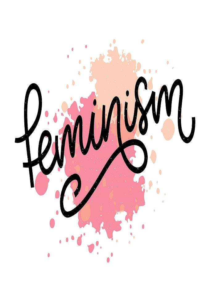 Feminism text art with watercolor splashes