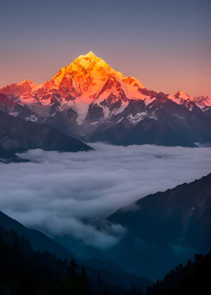 Golden Mountain Peak Above Clouds