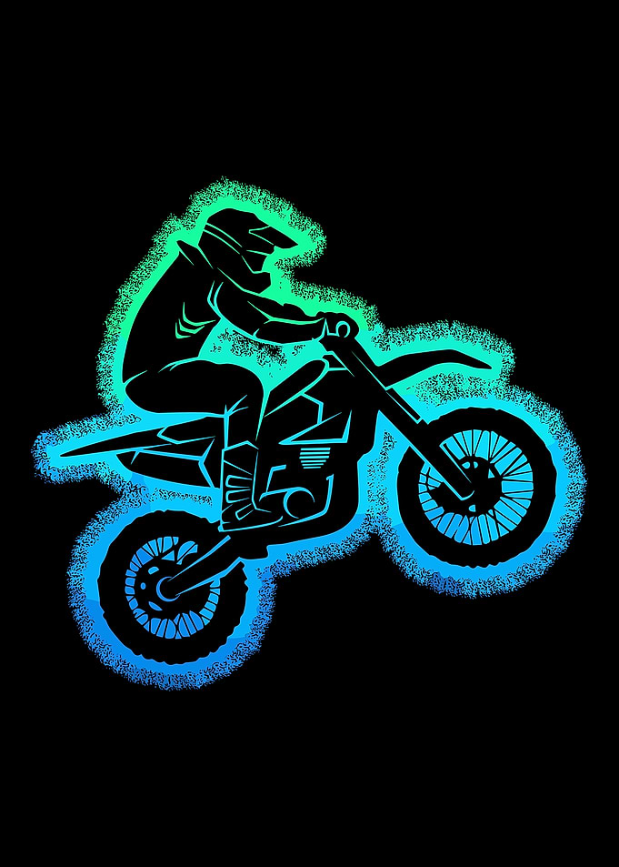 Motocross Wheelie Poster, Neon Dirt Bike Wall Art, Extreme Sports Rider Print
