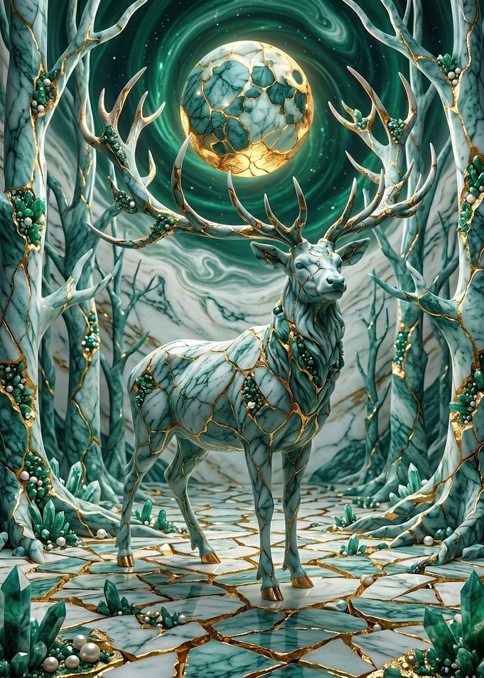 Emerald Deer in Mystical Forest